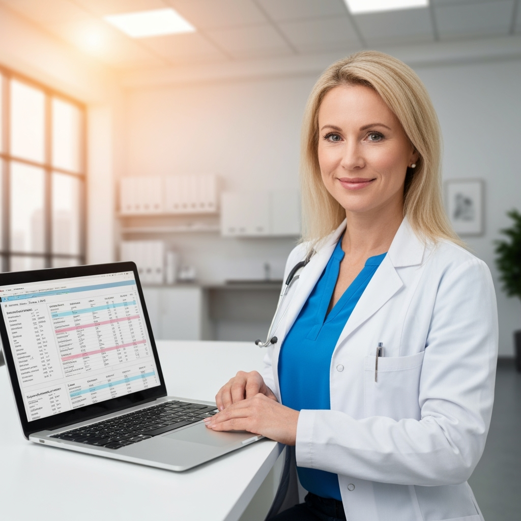 Person using a laptop with SEO metrics on screen, symbolizing lead generation